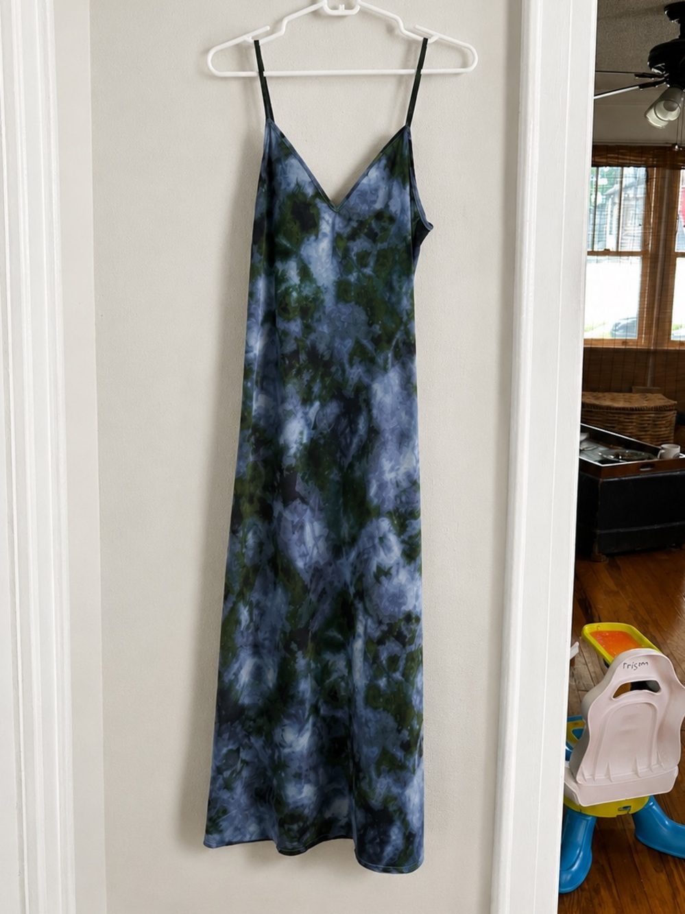Blue Green Slip Midi Dress Medium | Coastal Vacation Resort Style